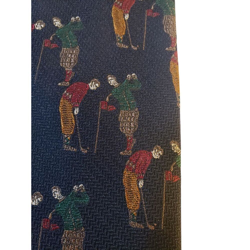 Vintage Jos A Bank Premier Collection Mens Tie Necktie Novelty Blue with Golfers - Picture 2 of 13